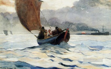  Boats Works - Returning Fishing Boats Realism marine painter Winslow Homer